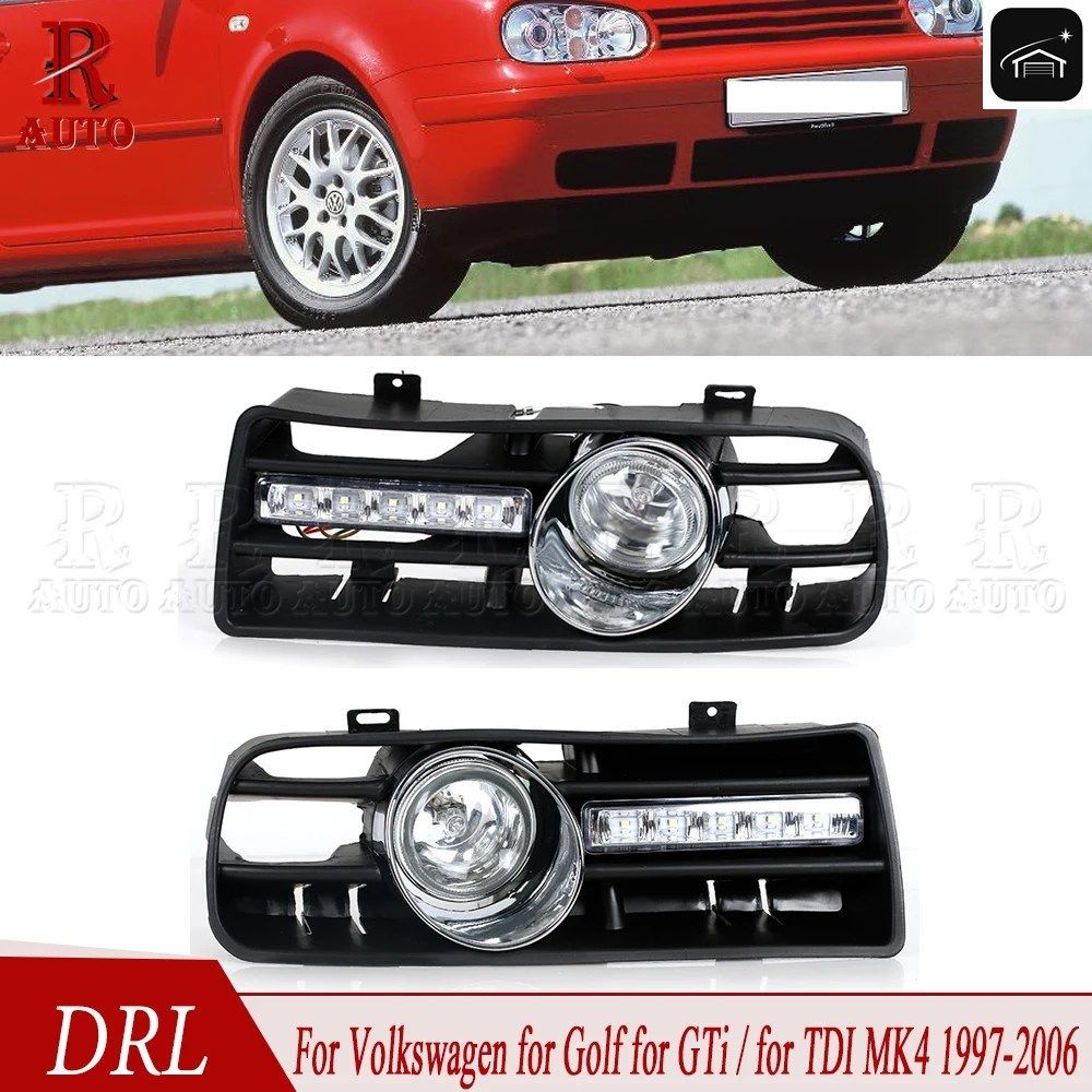 1ペア 車用 フォグランプ対応 DRL VW ゴルフ MK4 1997-2006 ヘッドライト デイタイム ランニングライト フォグランプ ドライビングライト