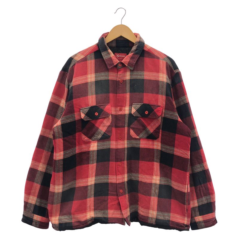 【中古】Supreme Quilted Flannel Shirt レッド×ブラック チェック L シュプリーム[92]