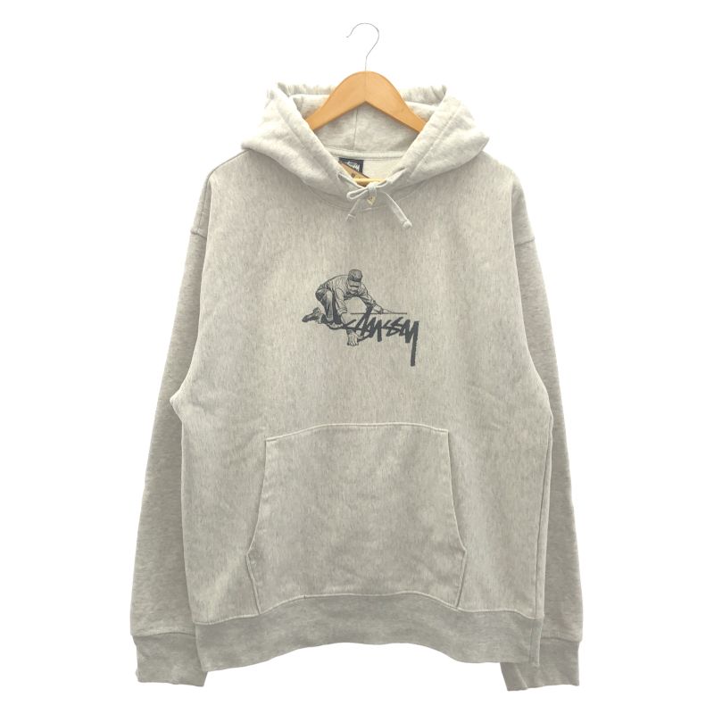 【中古】STUSSY WORKER HOODIE Ashu Hether グレー L ステューシー[92]