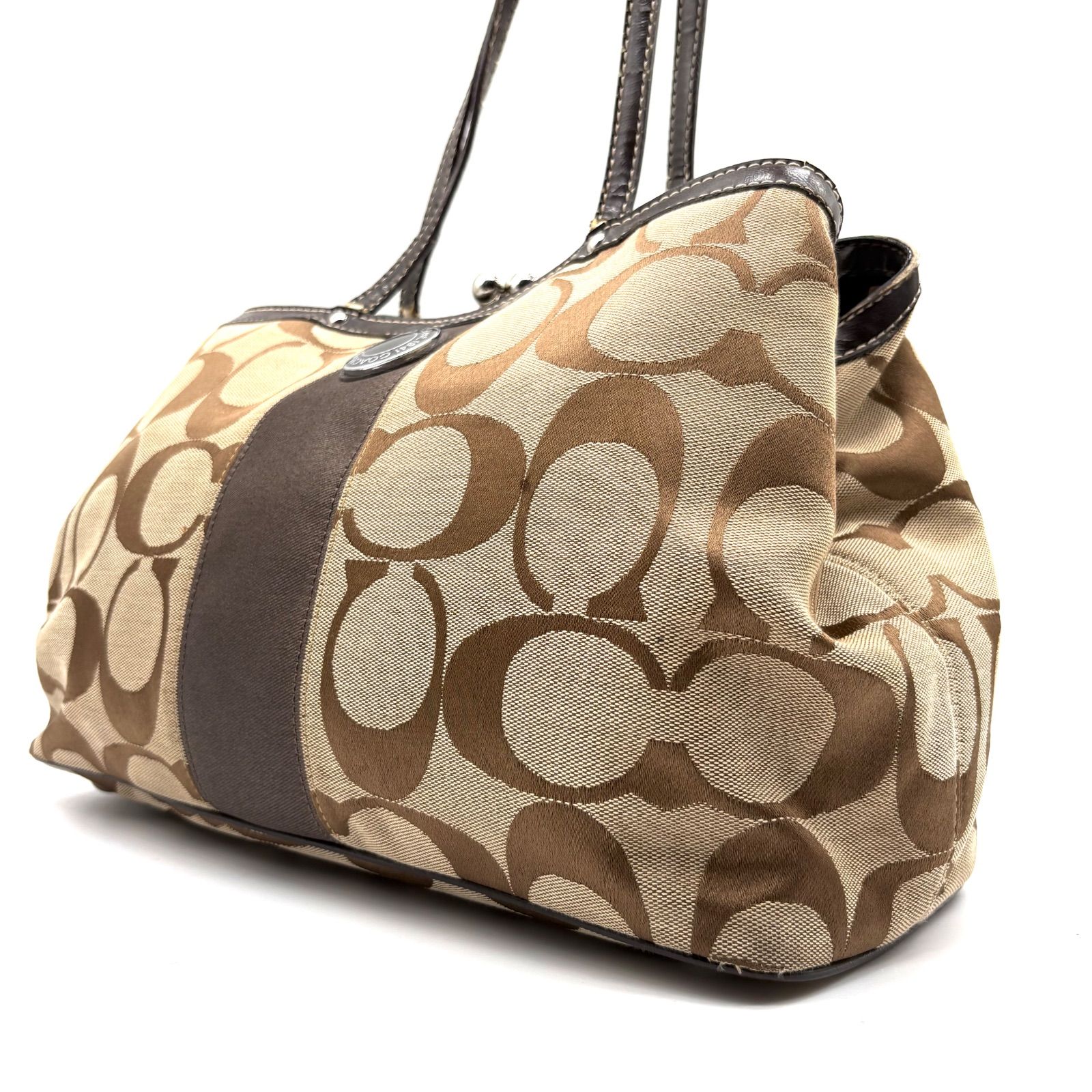 COACH Y2K Signature Framed Carryall Kisslock Tote Bag beige dark 