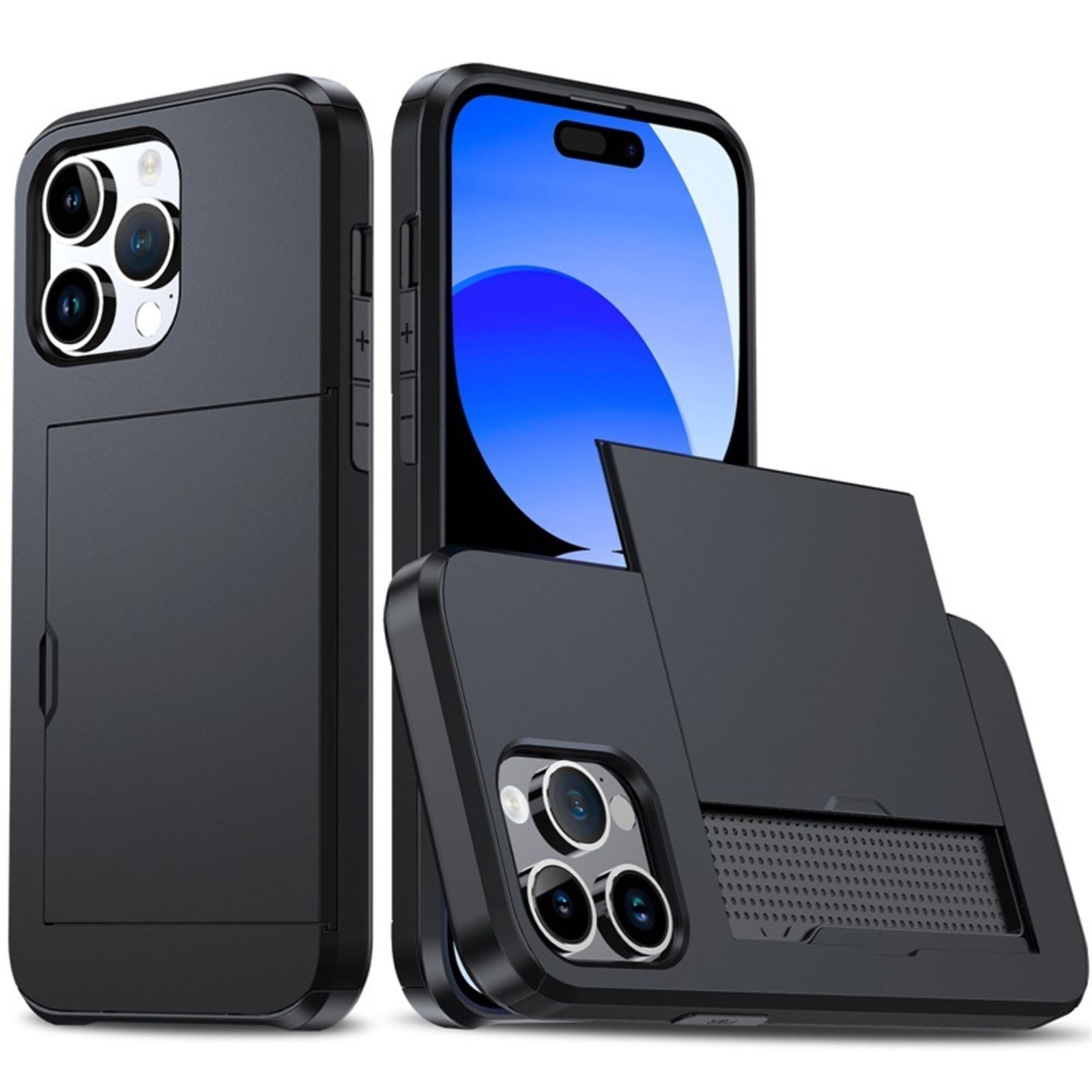 [La Momo] 互換品 iPhone12/12Pro ケース 背面 カード収納 アイフォン16 プロ iPhone16カバー 耐衝撃 カード入れ スライド式 スマホカバー 防塵 ICカードケース 耐久性