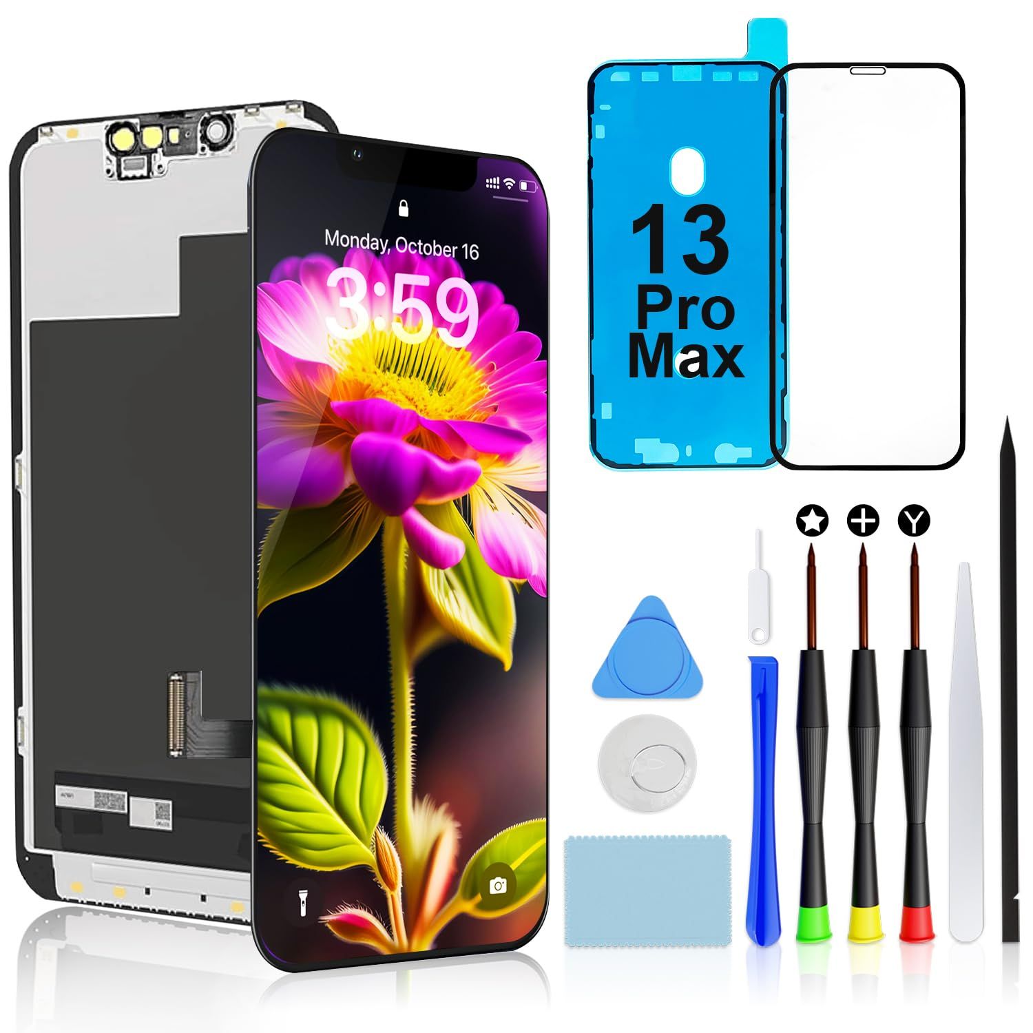 Brinonac 液晶パネル For iPhone 13 Pro Max の互換性 画面交換 キット - 6.7インチ 修理キット フロントガラス 工具付属