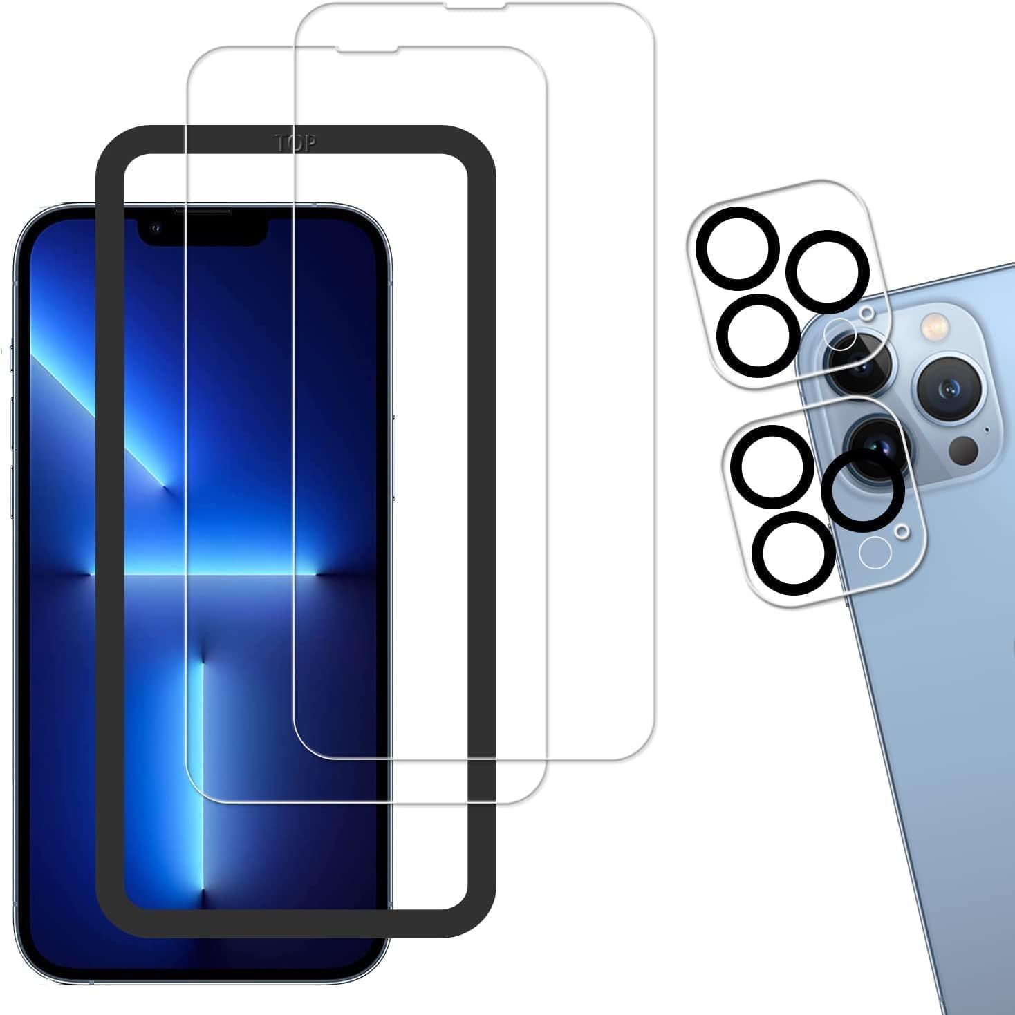 KPNS いphone13 pro max ガラスフィルム【ガイド枠付き 2+2枚セット 