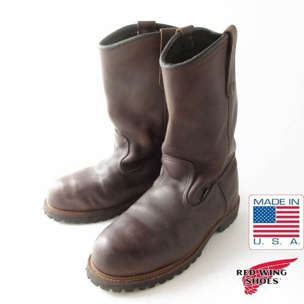 USA製 RED WING ASTM スチールトゥ ペコスブーツ 8D 26cm ダークブラウン系 レッドウィング アメリカ製 ビンテージ D154-32-0049ZT