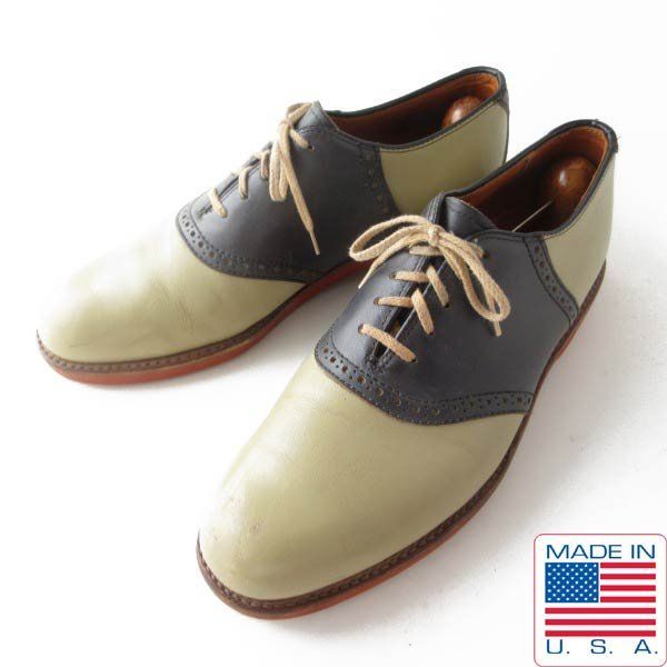 80s-90s USA製 COLE HAAN コールハーン コンビ サドルシューズ 8.5D 26.5cm ベージュ系×紺系 アメリカ製 ビンテージ D154-32-0055ZT