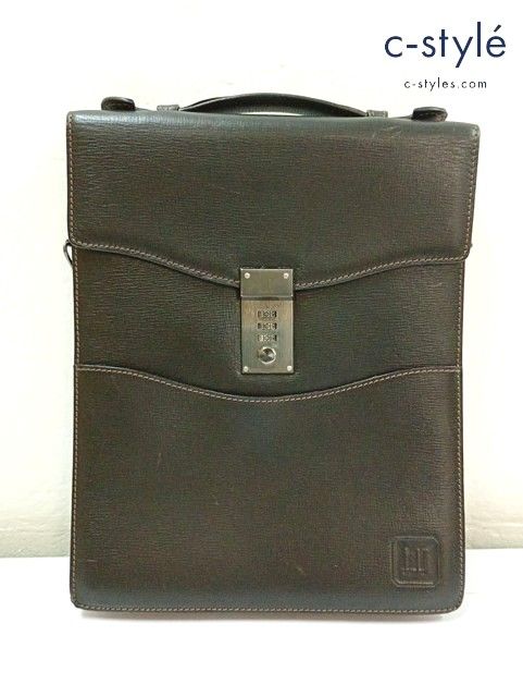 D656 [人気] dunhill ダンヒル セカンドバッグ ブラック レザー 縦型