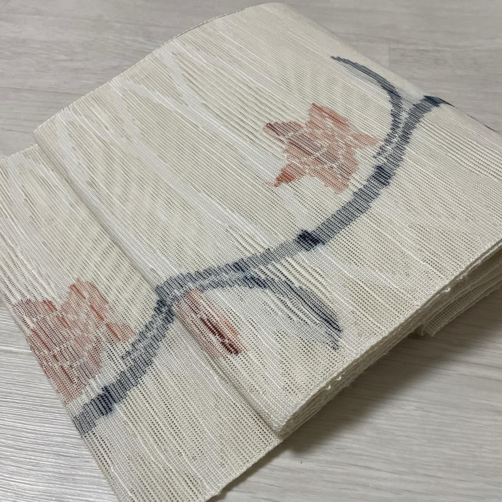 名古屋帯 紗織 草花模様 八寸 正絹 着物 X-3839