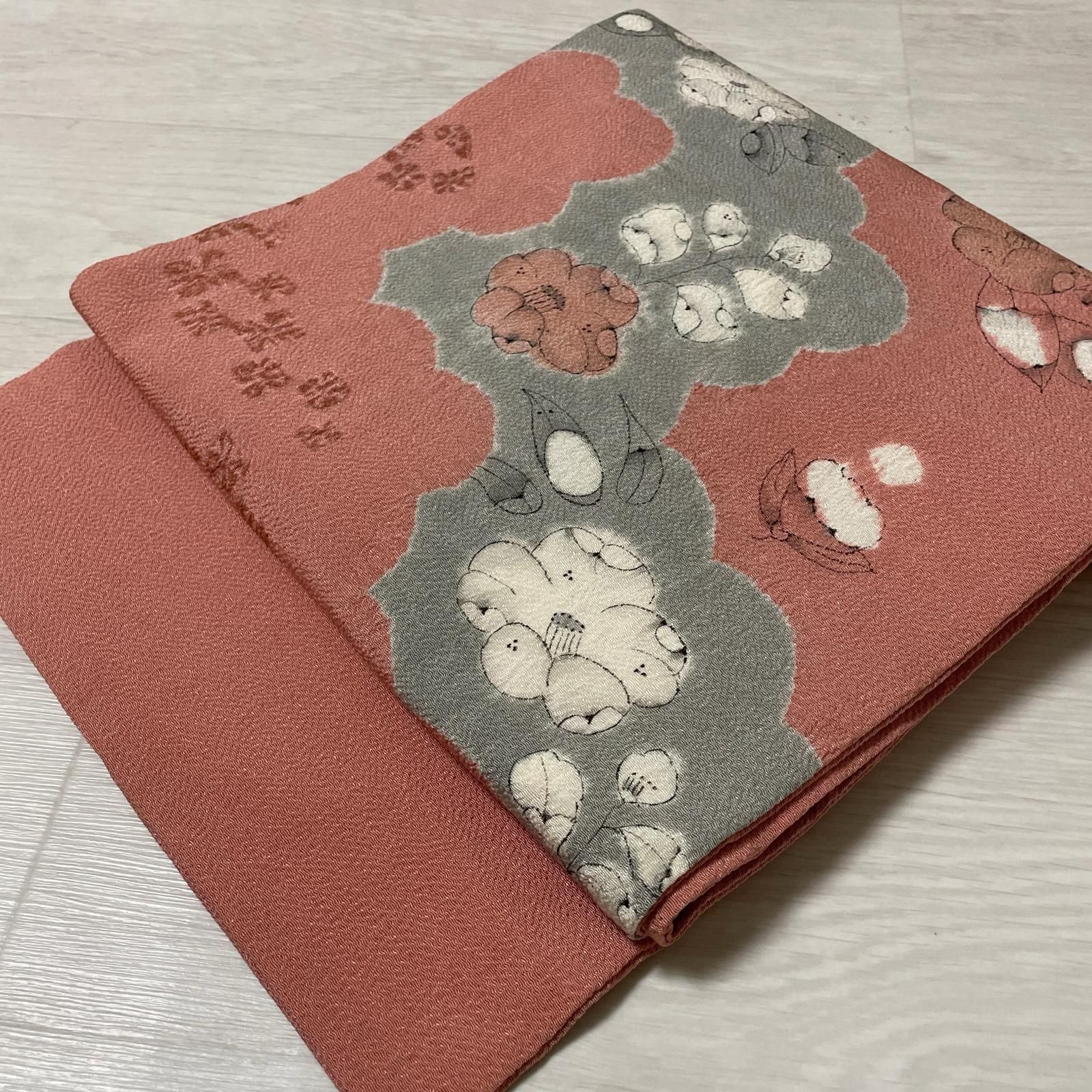 名古屋帯 ちりめん 辻ヶ花 九寸 正絹 着物 X-3860