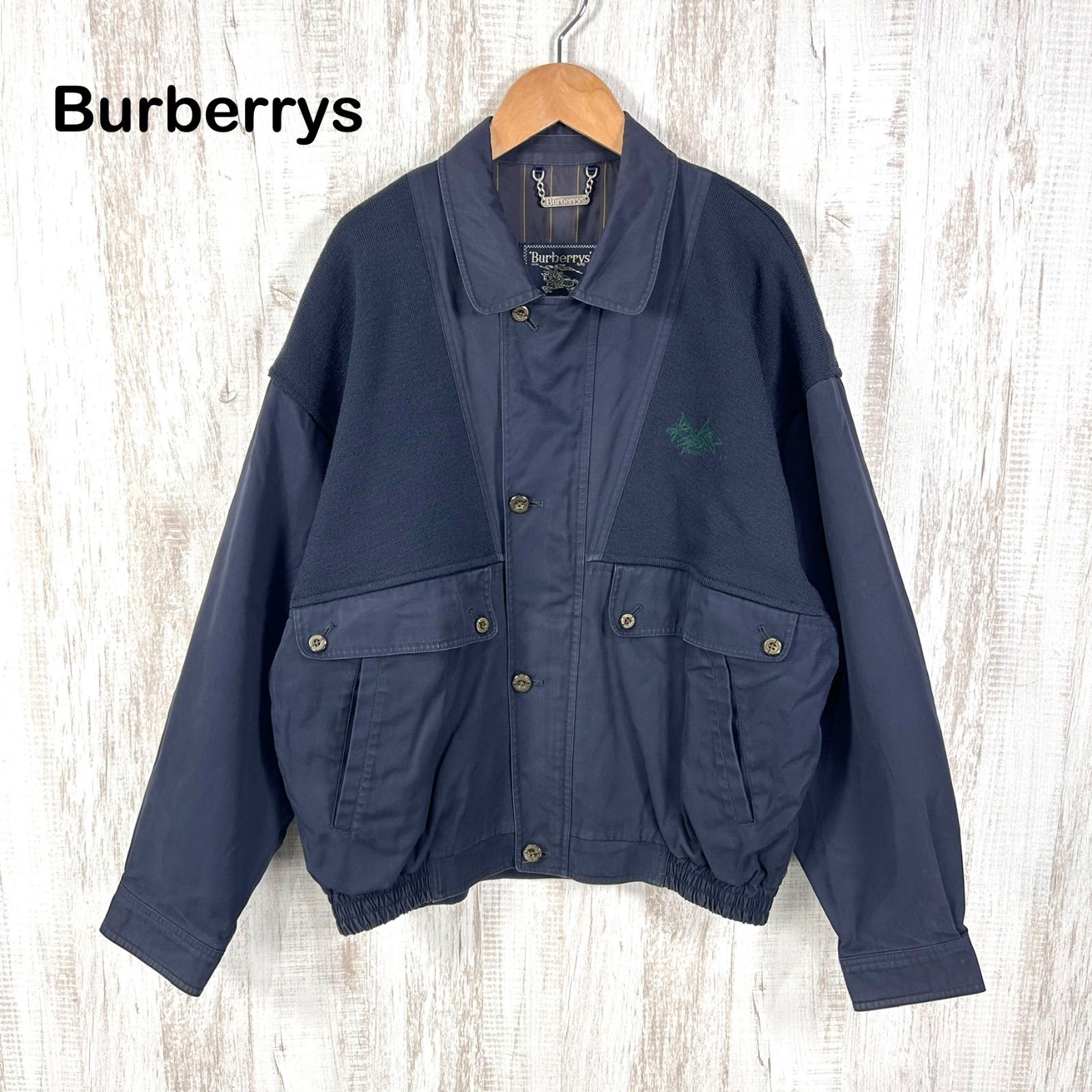 Burberry's 90s vintage 襟付きカーディガン ネイビー 古着 90s Burberrys ヴィンテージ バーバリーズ ニット切替 スイング