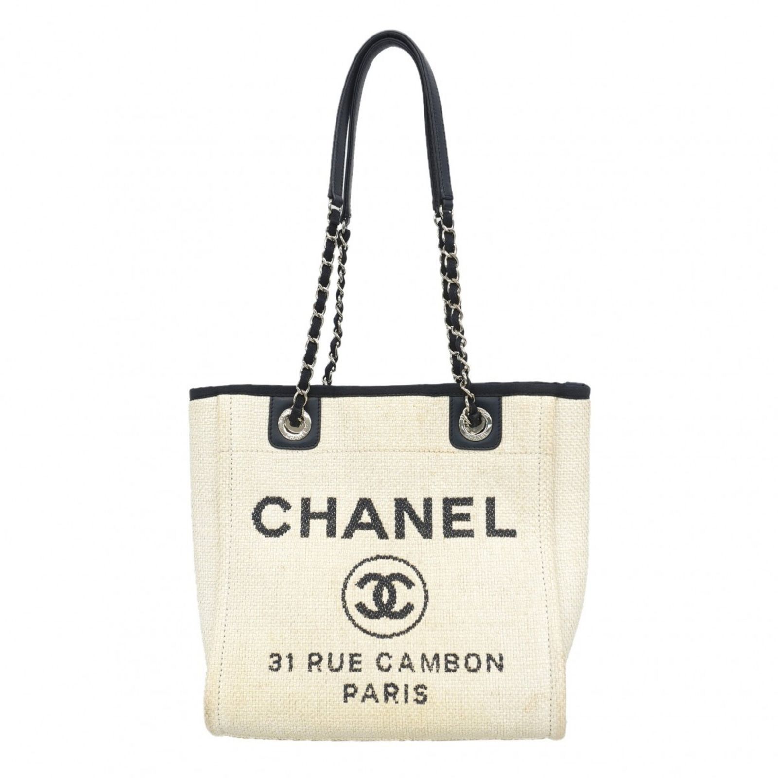 シャネル(Chanel) シャネル トートバッグ・チェーントート ドーヴィル ラフィア ホワイト ネイビー レディース