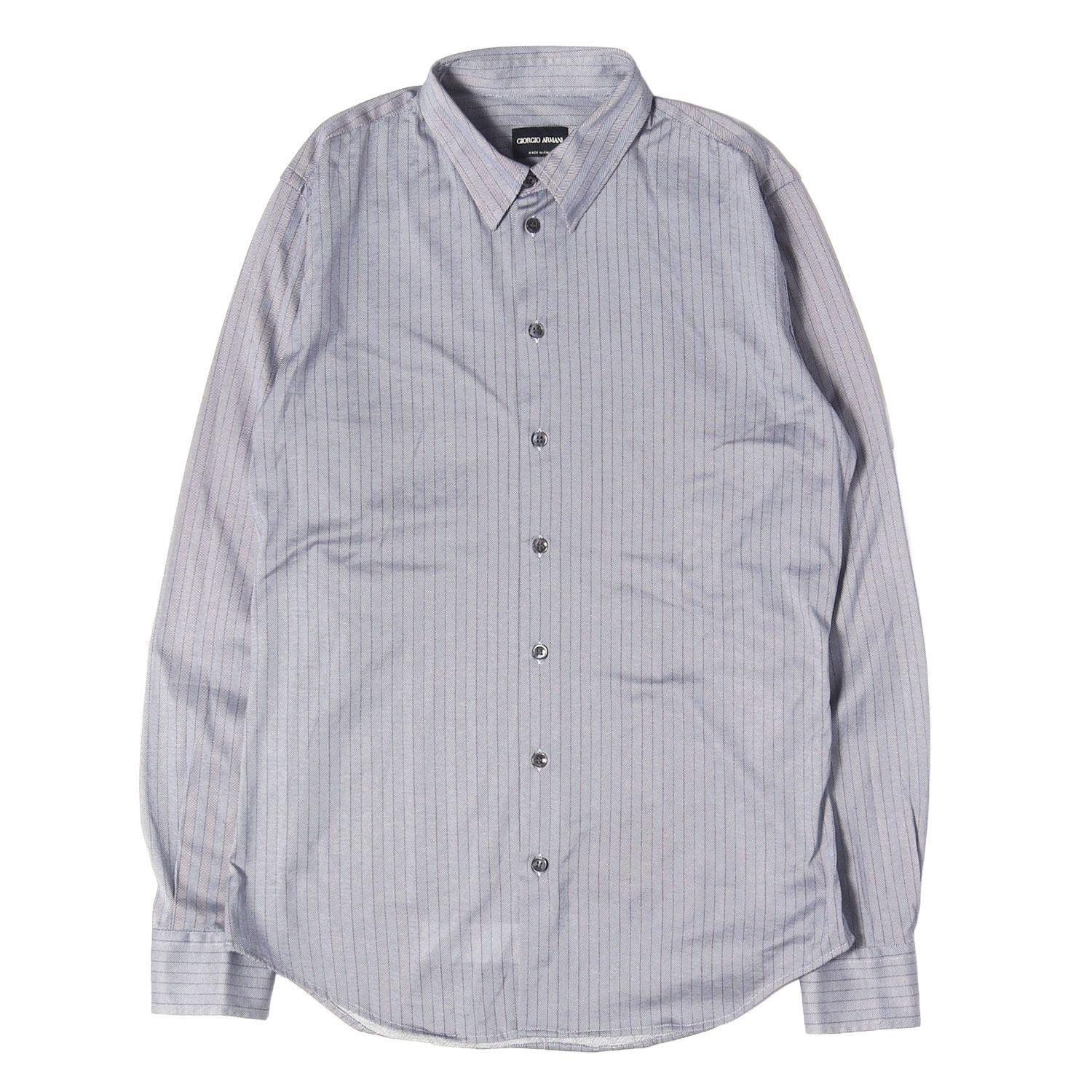 【美品】GIORGIO ARMANI ジョルジオアルマーニ シャツ ブルー系 サイズ:15 3/4(40) ヘリンボーンストライプ スムース ドレスシャツ MADE IN ITALY トップス カジュアルシャツ 長袖【メンズ】【中古】