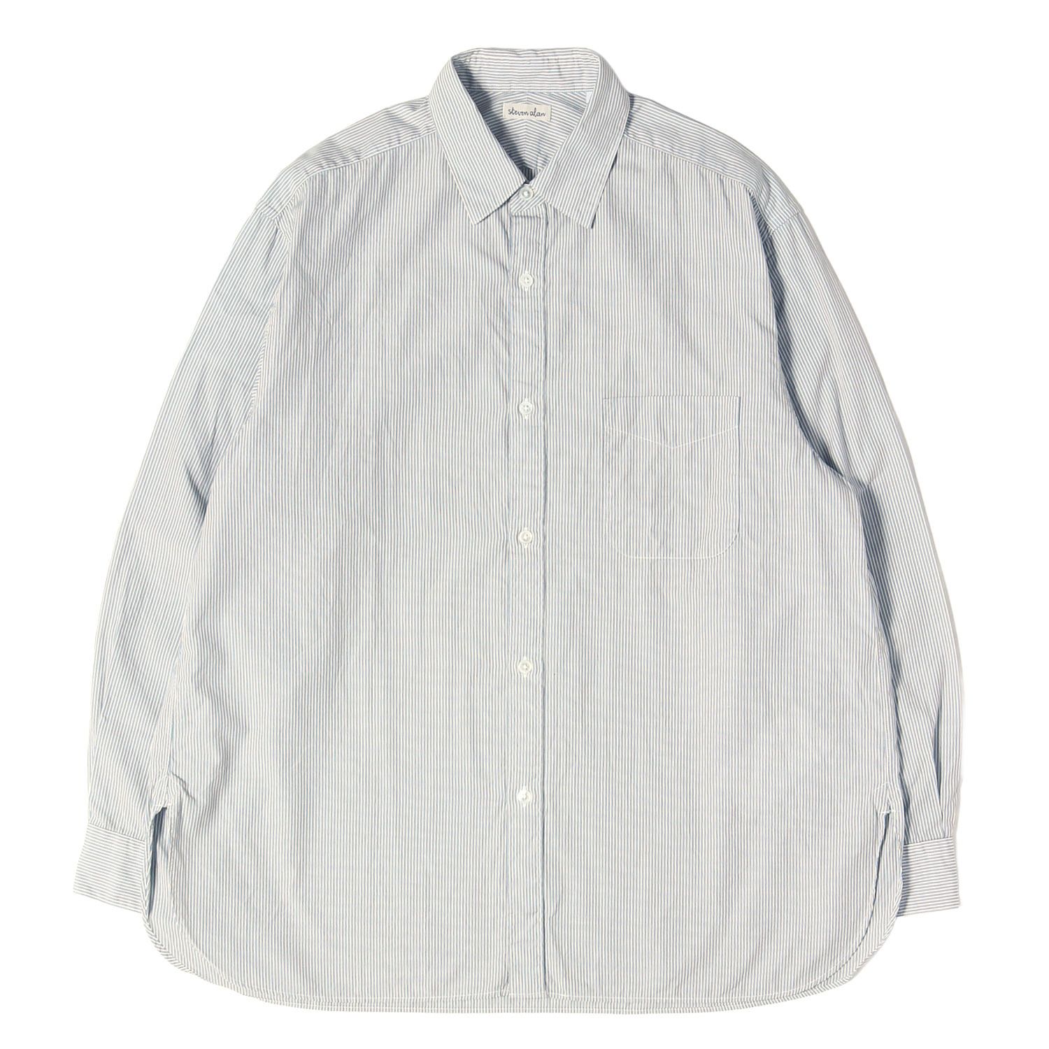 【美品】STEVEN ALAN スティーブンアラン シャツ ホワイト ブルー サイズ:M 25SS シルキー ストライプ レギュラーカラーシャツ (SA 100/2 SLKY ST REG-AL) トップス カジュアルシャツ【メンズ】【中古】