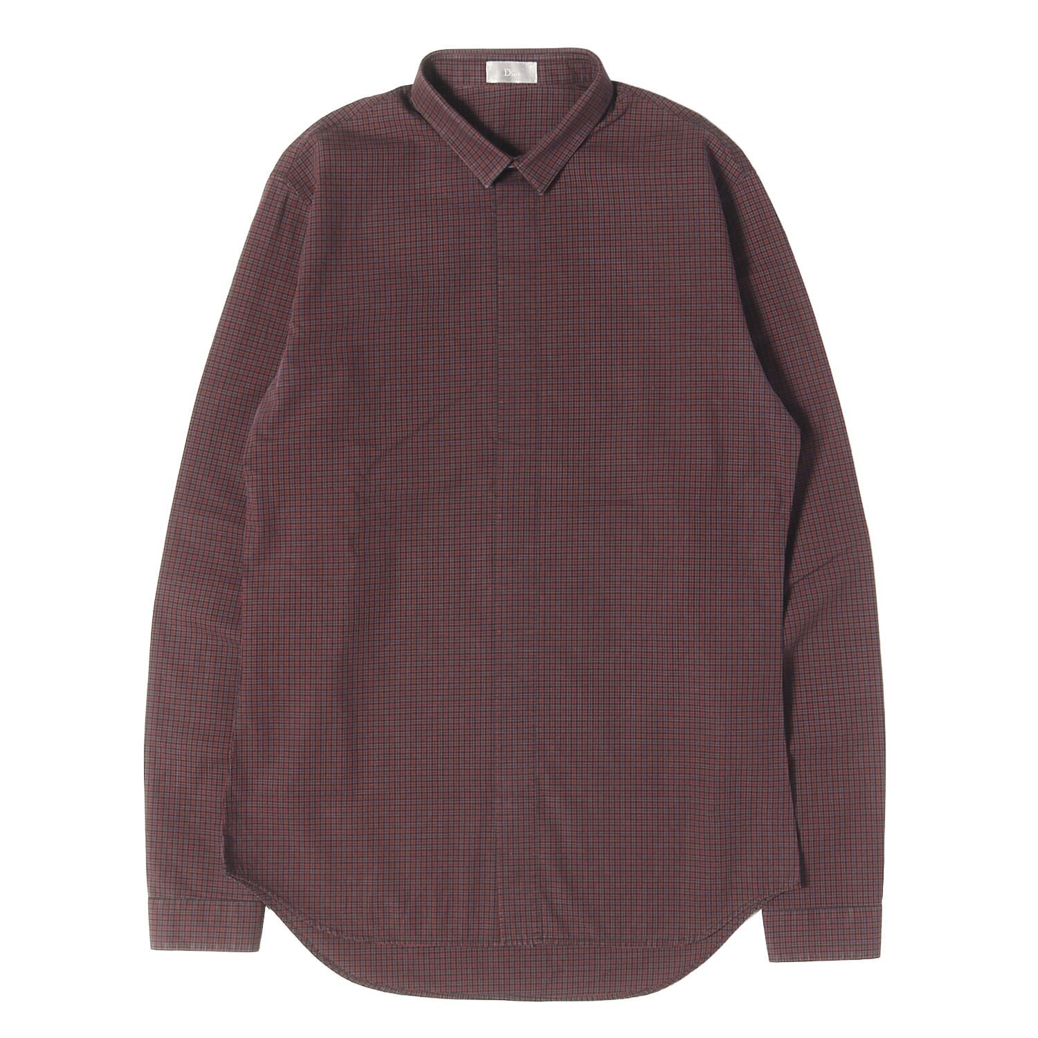 Dior HOMME ディオールオム シャツ レッド系 サイズ:39 09AW クリスヴァンアッシュ期 チェック フライフロント ブロード ドレスシャツ イタリア製 トップス カジュアルシャツ 長袖【メンズ】【中古】