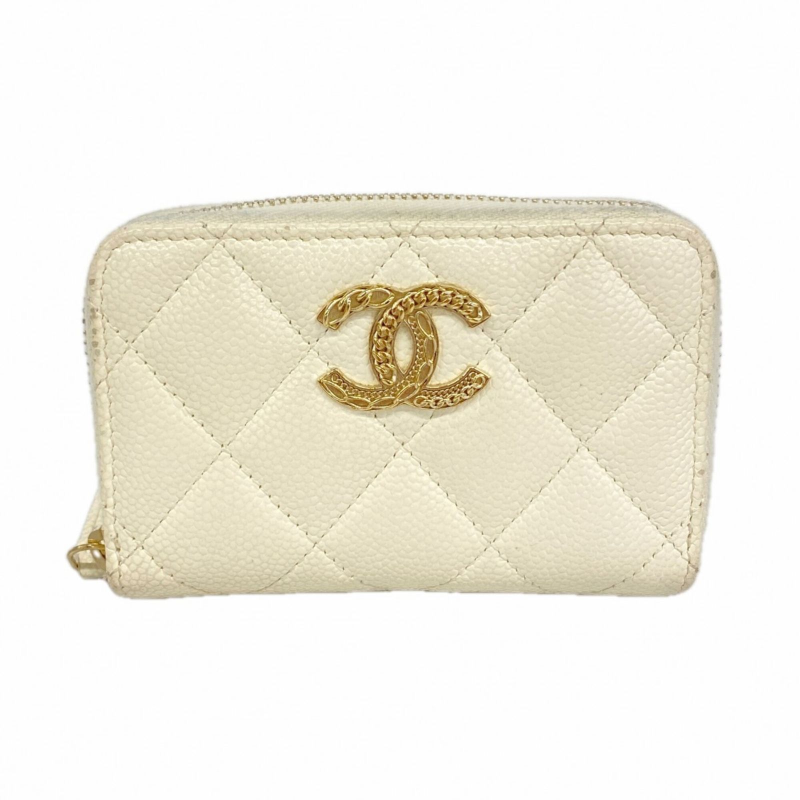 シャネル(Chanel) シャネル 財布・コインケース マトラッセ キャビアスキン ホワイト シャンパンレディース