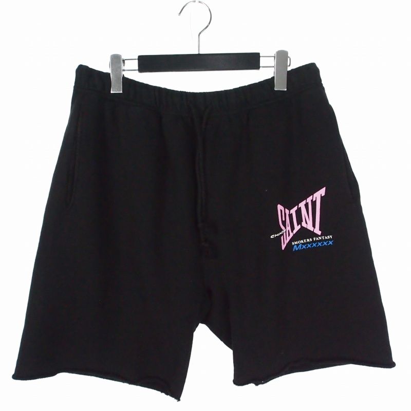 セントマイケル SAINTMICHAEL 25SS SWEAT SHORTS / RIBON SAINT スウェットショーツ ショートパンツ ハーフパンツ L ブラック 黒 SM-HR-0000-059
