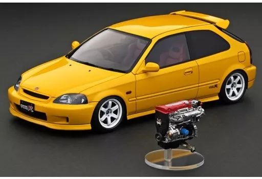 【中古】ミニカー 1/18 Honda CIVIC EK9 Type R(イエロー) With Engine web限定モデル [IG2675]