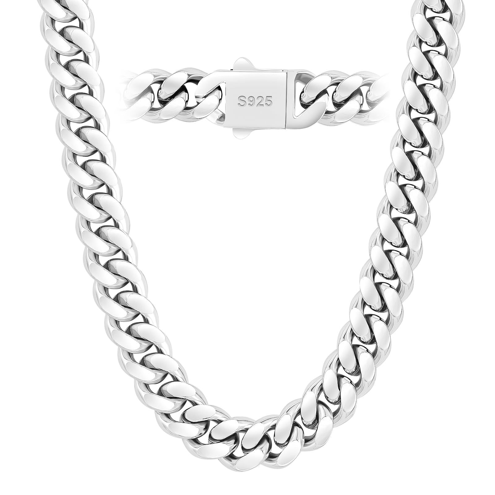 特価商品　喜平チェーン男女兼用 8/10/12mm マイアミクーバンチェーン 316L ステンレススチールと 925スターリングシルバーメッキ製ネックレス KRKC&CO 男性向けヒップホップジュエリー ラッパー B系 ストリートアクセサリー ギフトお祝い