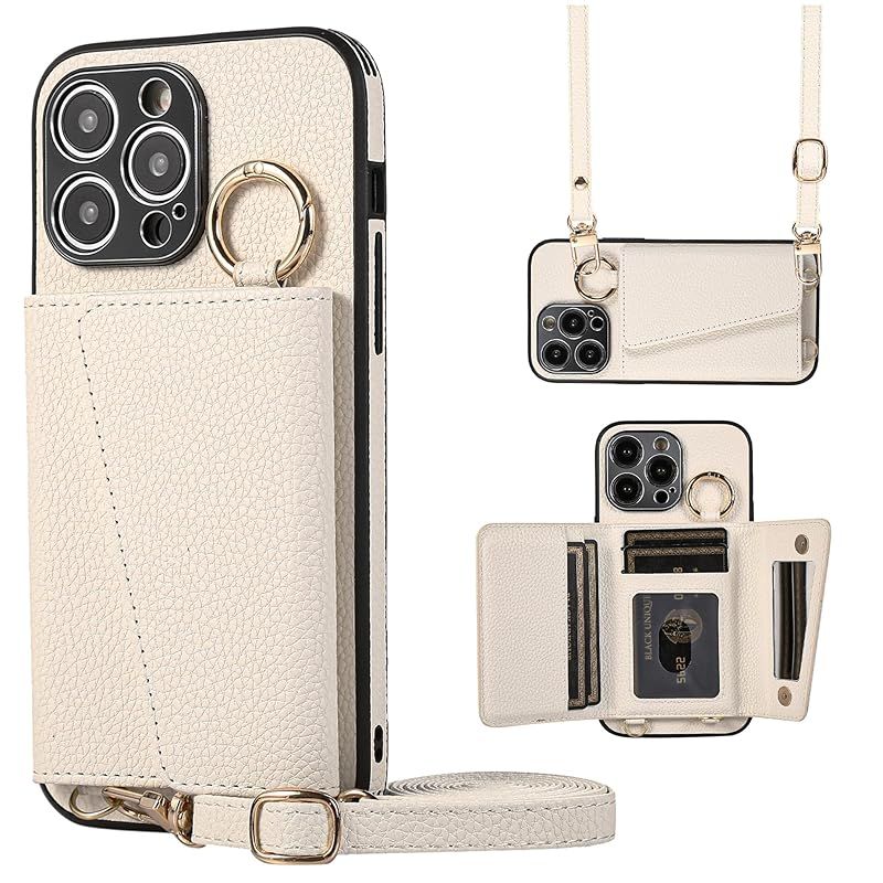 【新品】 TENSIK iPhone16pro 用の ケース 手帳型 肩掛け アイフォン165プロ 用の ショルダー スマホケース アイホン16pro 用の カバー PUレザー 首掛け 斜めかけ マグネット式 ICカード収納 鏡付き 写真入りポケット 調節 0