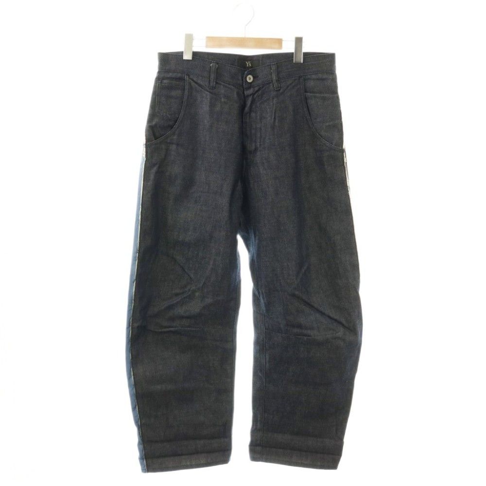 ワイズ Y's ヨウジヤマモト 25SS SPOTTED DENIM WIDE LEG GUSSET PANTS デニムパンツ ジーンズ ワイド 切替 2 ネイビー ブルー /YM ■GY01
