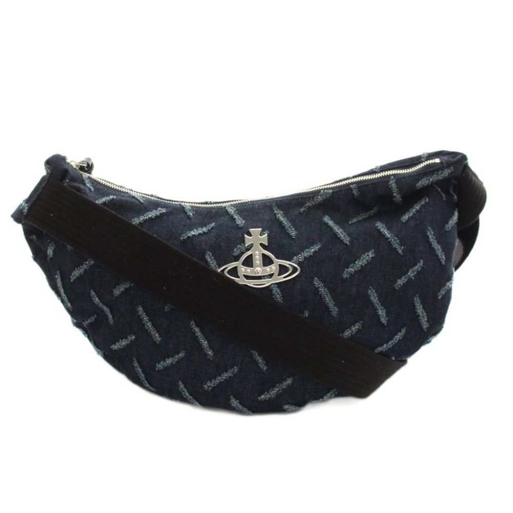 ヴィヴィアンウエストウッド Vivienne Westwood RIPPED DENIM CLARA ショルダーバッグ デニム オーブ 紺 ネイビー リップド加工 三日月型 /YM