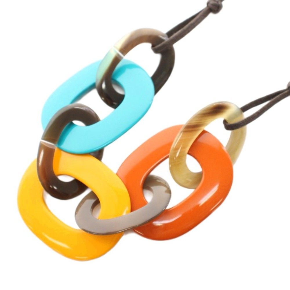 エルメス HERMES カランバ Karamba ネックレス ペンダント ブッファローホーン ラッカーウッド 青 ブルー 黄 イエロー オレンジ /YT ■OH