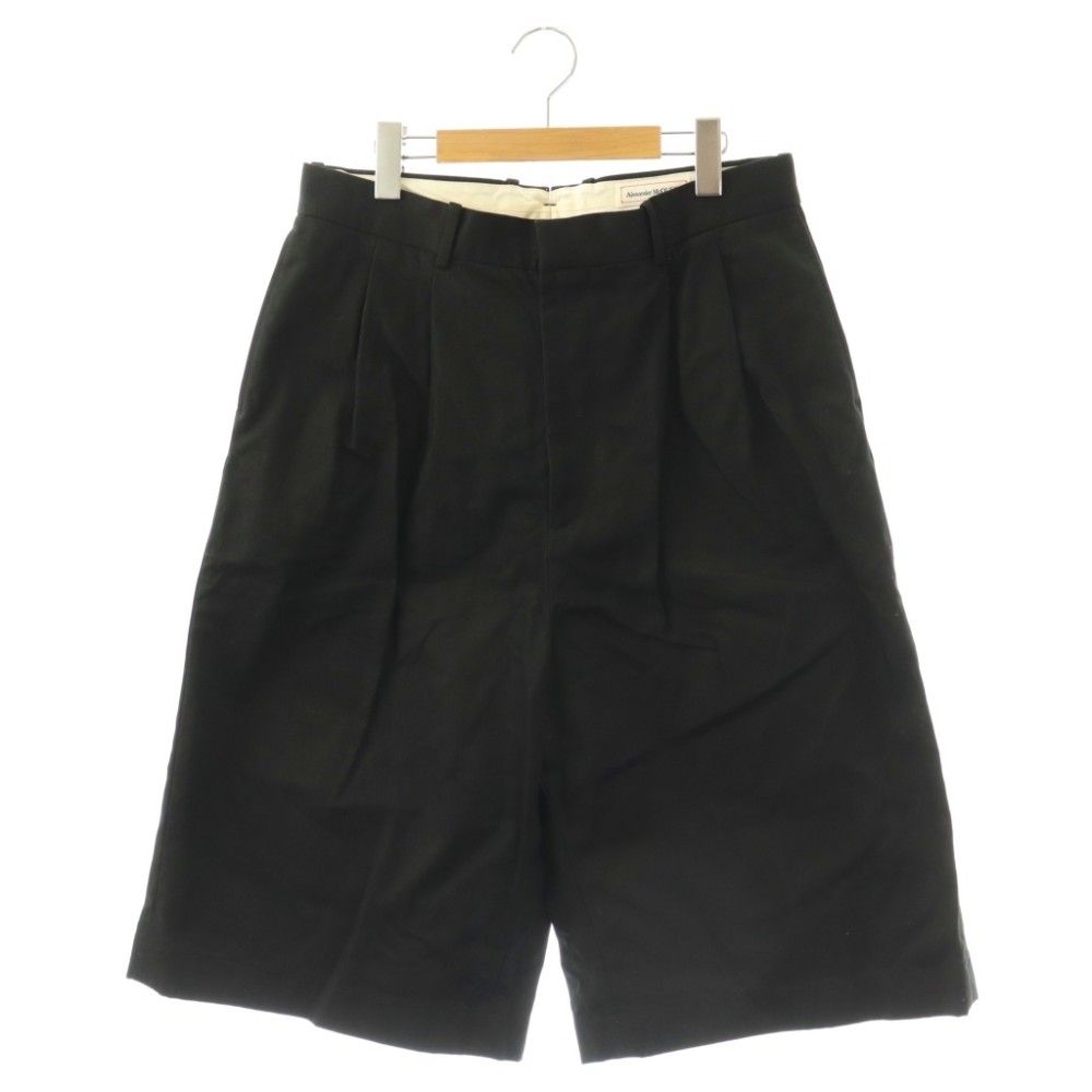 アレキサンダーマックイーン ALEXANDER MCQUEEN ハーフパンツ ショート タック ジップフライ ワンカラー 50 黒 ブラック /BB ■GY17