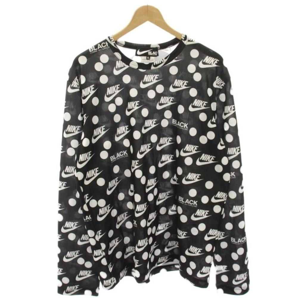 コムデギャルソンブラック COMME des GARCONS BLACK × NIKE AD2019 Tシャツ カットソー ドット 水玉 ロゴ プリント 長袖 総柄 XL 黒 ブラック 1D-T102 /HN