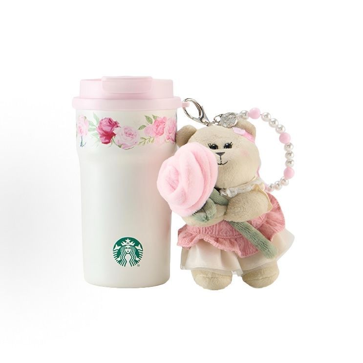 【即納】Starbucks スターバックス 万花ローズガーデン ステンレスカップ 455ml くま店長チャーム付き ピンク