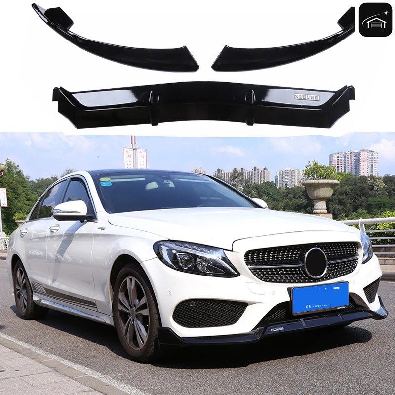 C43 ABS フロントバンパーリップ メルセデスベンツ W205 C180 C200 C300 AMGスポーツバンパー装着車 4ドア車用（C63を除く）