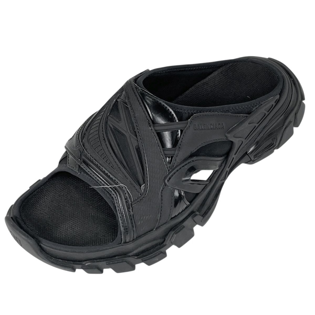 バレンシアガ BALENCIAGA トラック スライド サンダル 靴 レザー ラバー ブラック メンズ 【中古】
