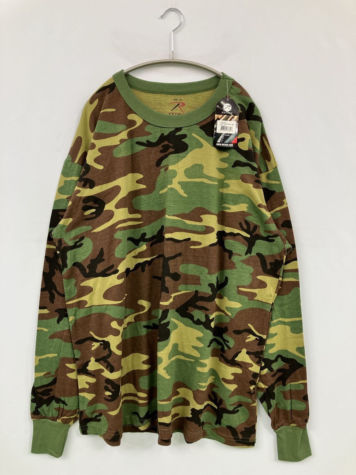 ROTHCO ロスコ Tシャツ/カットソー 2XL グリーン カモフラージュ柄 ロング丈 長袖 クルーネック(丸首) メンズ