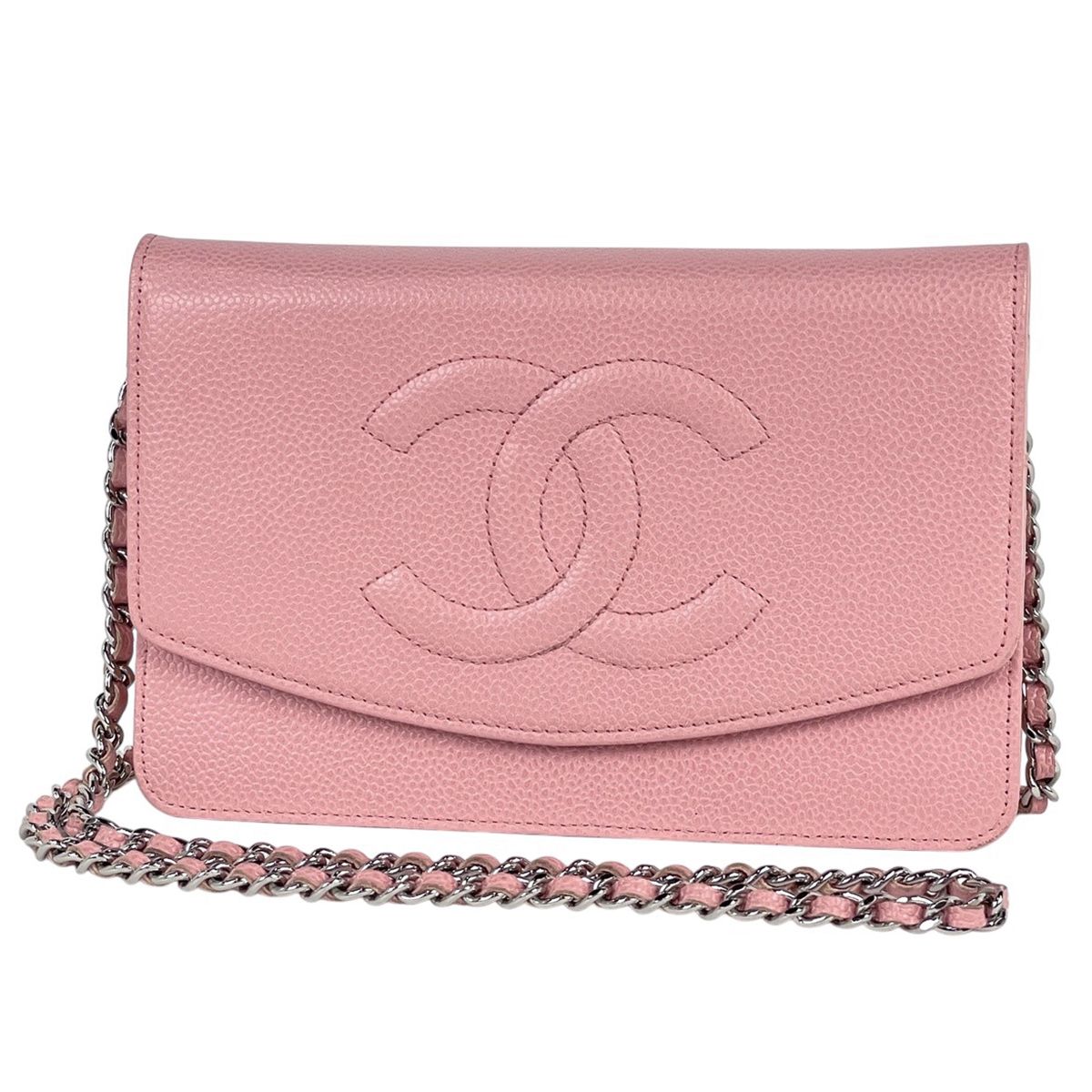 シャネル CHANEL ココマーク チェーン ウォレット ショルダーバッグ キャビアスキン ピンク レディース 【中古】
