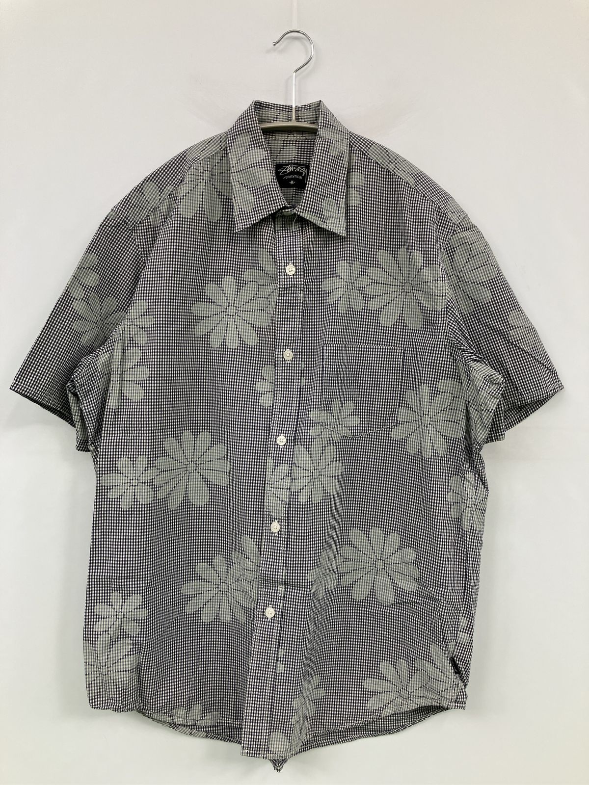 stussy ステューシー シャツ/ブラウス M グレー コットン 花柄・ボタニカル柄 その他総柄 ミドル丈 半袖 レギュラーカラー メンズ