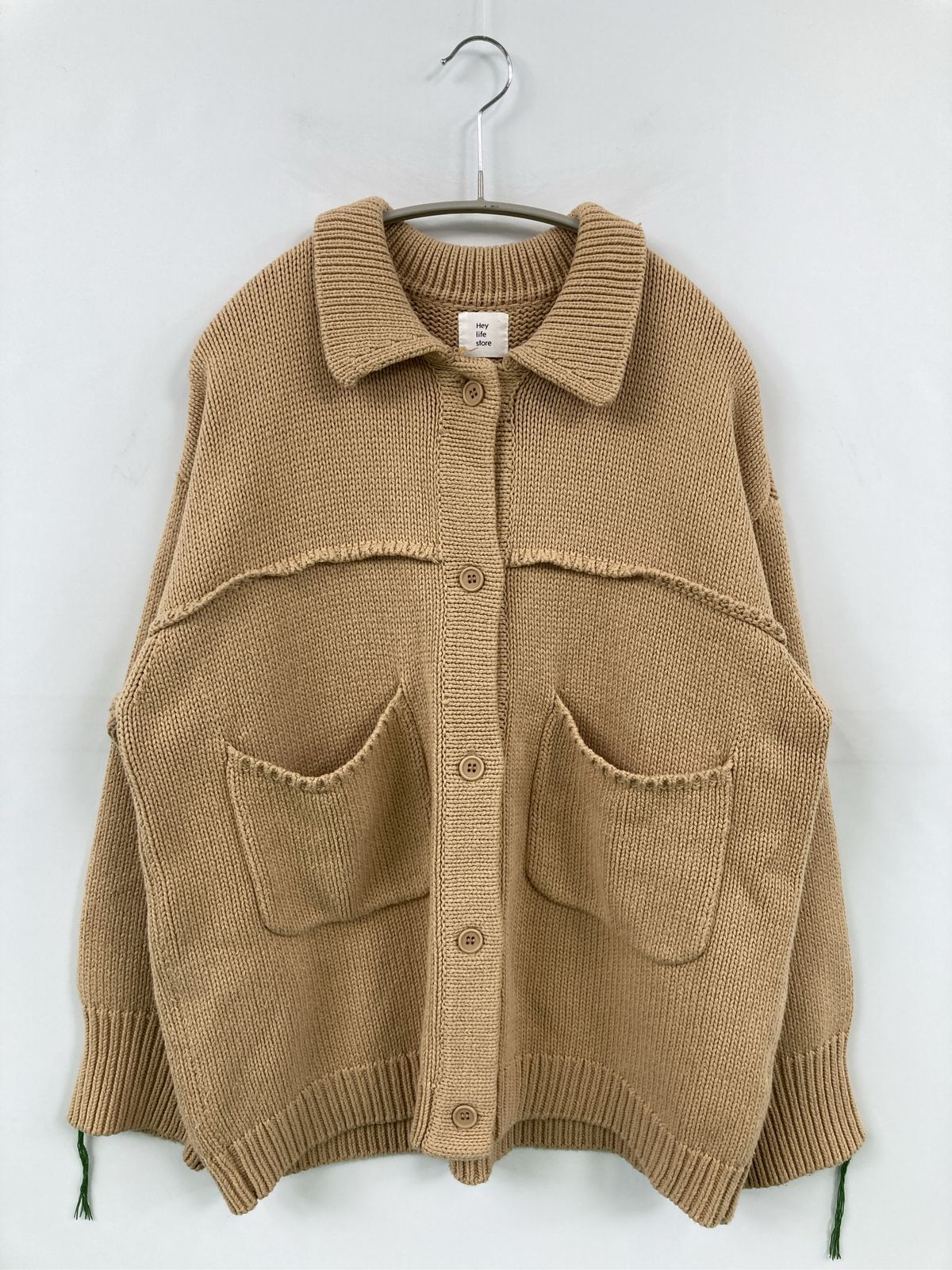 Hey life store ヘイライフストア ニット/セーター F ベージュ コットン ニット 無地 ミドル丈 長袖 クルーネック(丸首) レディース