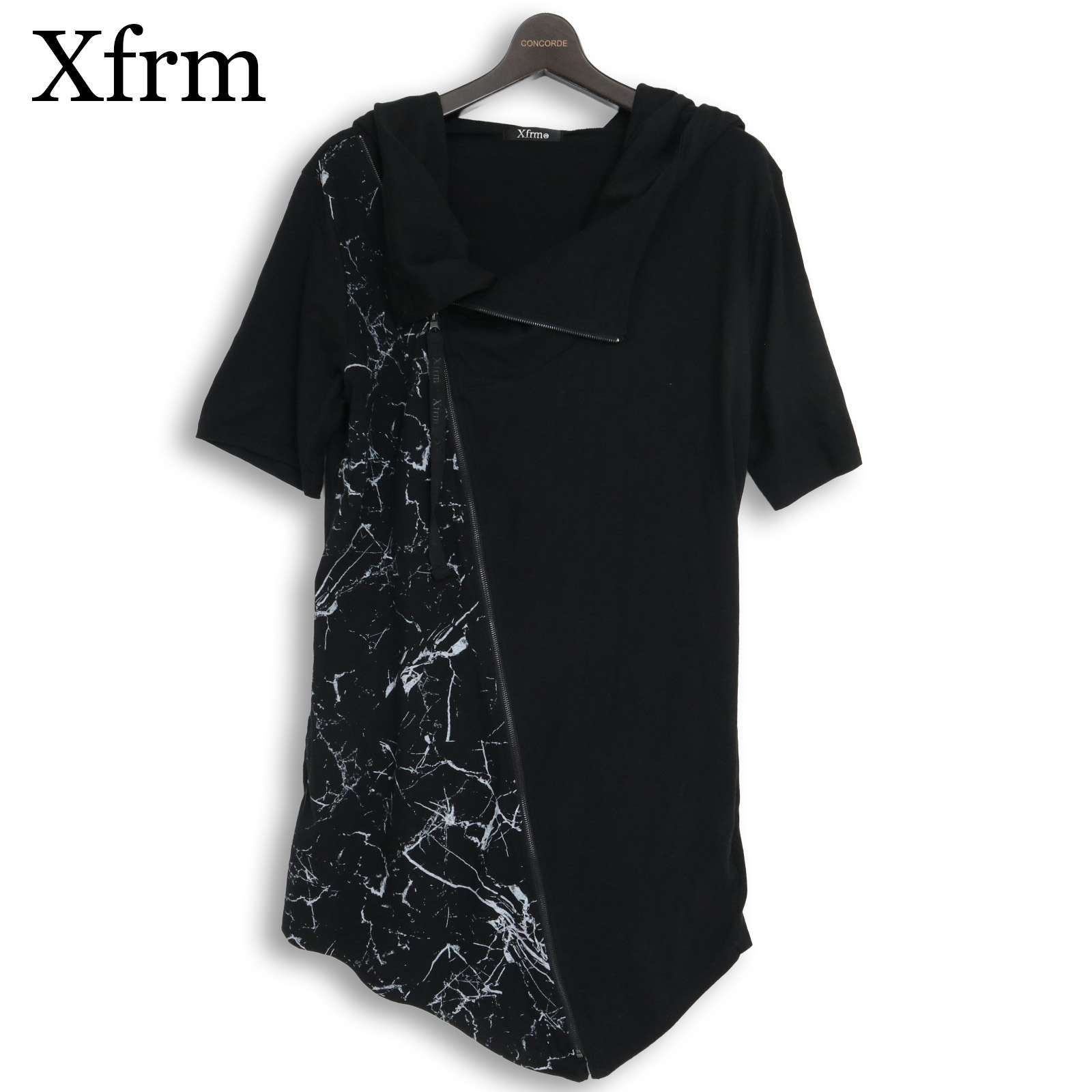 Xfrm トランスフォーム 春夏☆ フーディー ロング丈 切替 半袖 ジップ