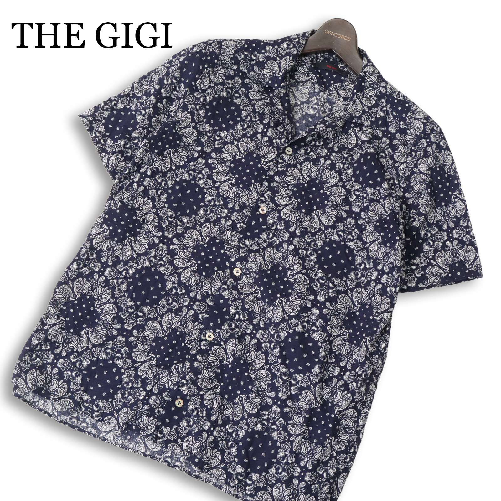 【美品】THE GIGI ザ・ジジ 春夏★ ペイズリー総柄 コットンポプリン 半袖 シャツ Sz.37/14 1/2 メンズ ブルガリア製