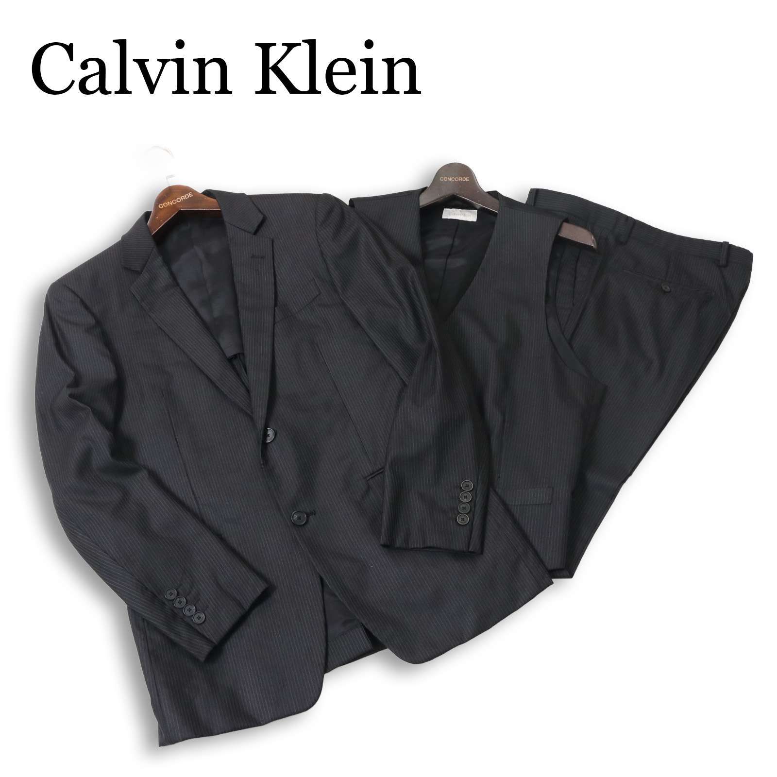 Calvin Klein カルバンクライン 通年 背抜き★ ストライプ 3ピース セットアップ スーツ Sz.38/82 メンズ ビジネス