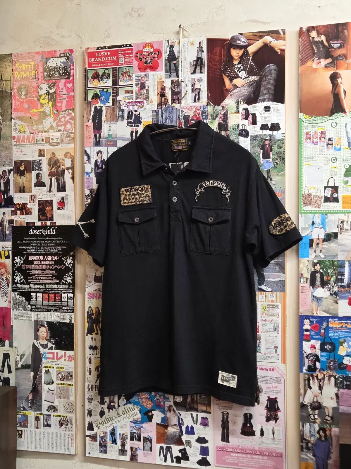 Vanson ヒョウ柄 レオパード ボンズ 刺繍 ブラック PK 半袖