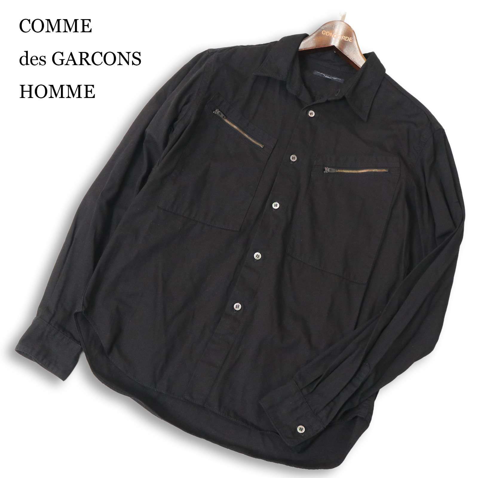 AD2007★ COMME des GARCONS HOMME コムデギャルソン オム 通年★ 長袖 ジップ ワーク シャツ 日本製 Sz.SS メンズ 黒 00s AD2007☆ COMME des GARCONS HOMME コムデギャルソン オム 通年☆ 長袖