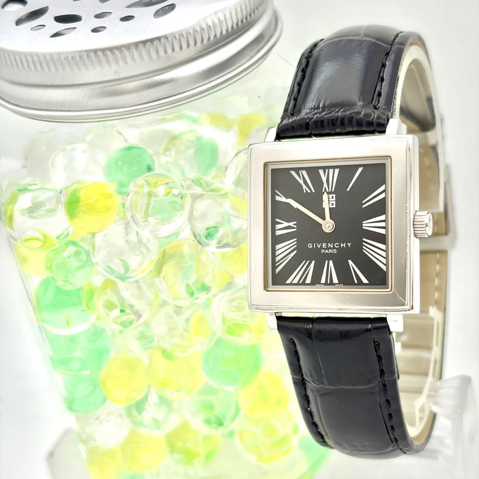 【新品電池】GIVENCHY ジバンシー メンズ 腕時計 スクエア シルバー ローマン 純正バックル 94522798 新品ベルト