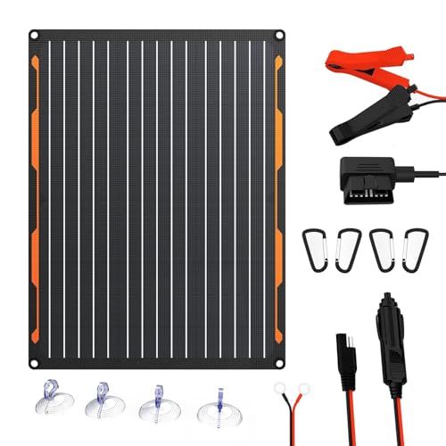 FlexSolar 車 ソーラーパネル トリクル充電キット20W 12V ソーラー充電器 ポータブル 超細く、超軽量 IP68 防水 OBDII インターフェイス 太陽電池パネル 車電池 自動車、オートバイ、ボート、マリン、RV、トレーラー 補充電 メンテナ/