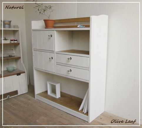 サイズオーダー可！２扉２引出デザインキャビネット●シャビーホワイト無垢●受注製作納期は4、5週間後