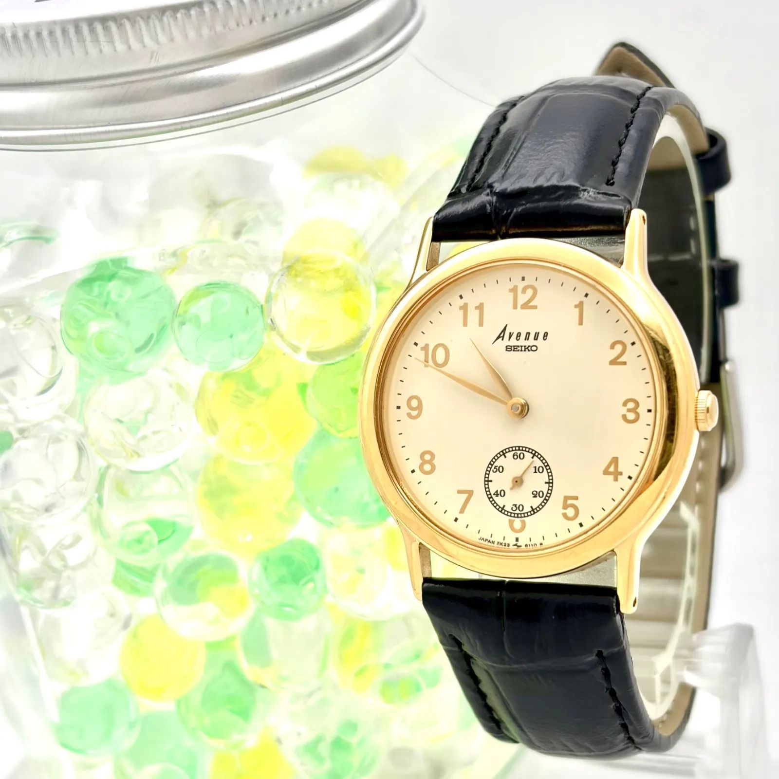 【美品/新品電池】SEIKO セイコー Avenue アベニュー メンズ 腕時計 ゴールド スモールセコンド 2K23-6070 993090 新品ベルト