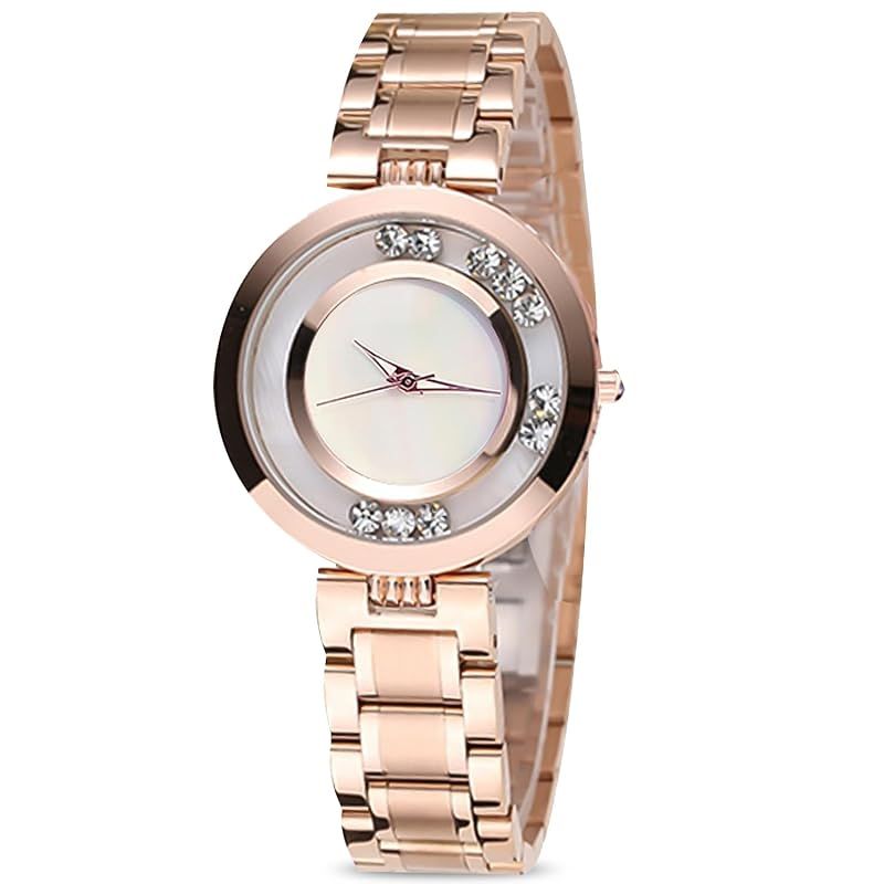 【新品】 RORIOS 腕時計 レディース キラキラ うで時計 クォーツ アナログ表示 ビジネスウォッチ watch for women ステンレスバンド おしゃれ シンプル クリスタル 女性用とけい クリスマス プレゼント アイボリホワイト