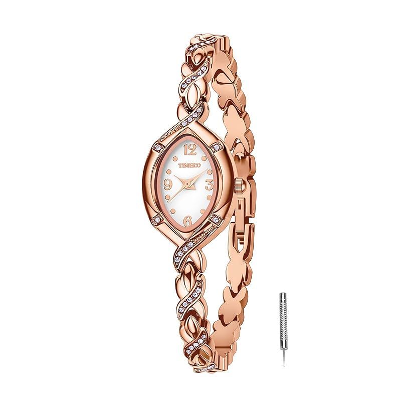 【新品】 TIME100 ブレスレット式 レディース腕時計 日本製Citizenムーブメント ダブルトーン 30M防水 女性用腕時計（ロースゴールド）