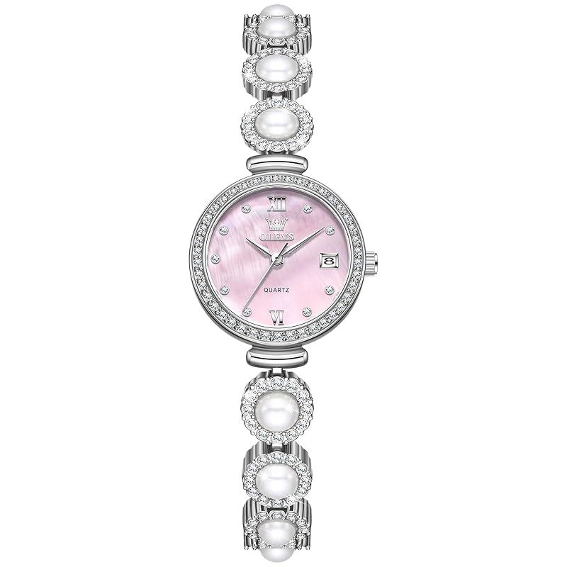 【新品】 Olevs 腕時計レディース 防水 クォーツ アナログ シンプル女性用腕時計 銀メタルバンド人気真珠 ウォッチブレスレットLadies Watch 小さめ 文字盤白蝶貝ピンク きれいキラキラかわいい とけい