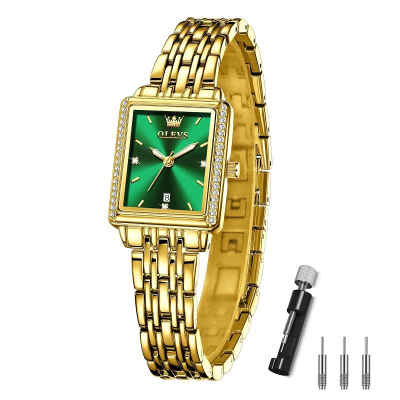 【新品】 腕時計レディース 四角い ゴールド 人気 OLEVS Golden Watch for Women 防水 クォーツ 婦人用 アナログ ビジネスうで時 計レディース キラキラ きれい おしゃれ Ladies Watch 女性用 日付 軽量 メタルバンド
