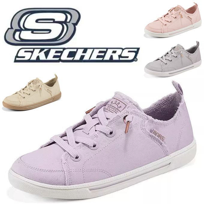 新品 箱あり Skechers レディースキャンバススニーカー スリッポン風レースアップ 幅広ワイド軽量滑りにくい疲れない 50 代におすすめ足が疲れにくい膝腰ラク 新作新着人気ブランドウォーキングシューズ 大きいサイズ 春秋きれいめ BOB'S 114150