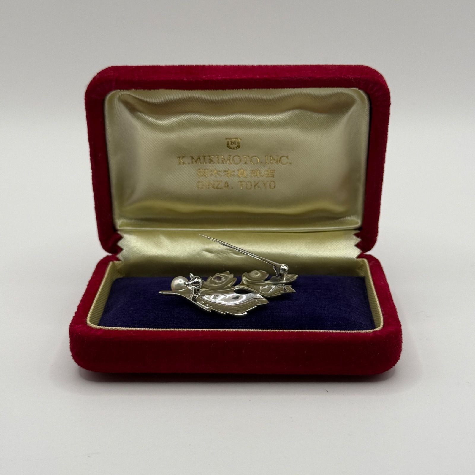 MIKIMOTO ミキモト パール ブローチ SV シルバー リーフ アコヤ真珠