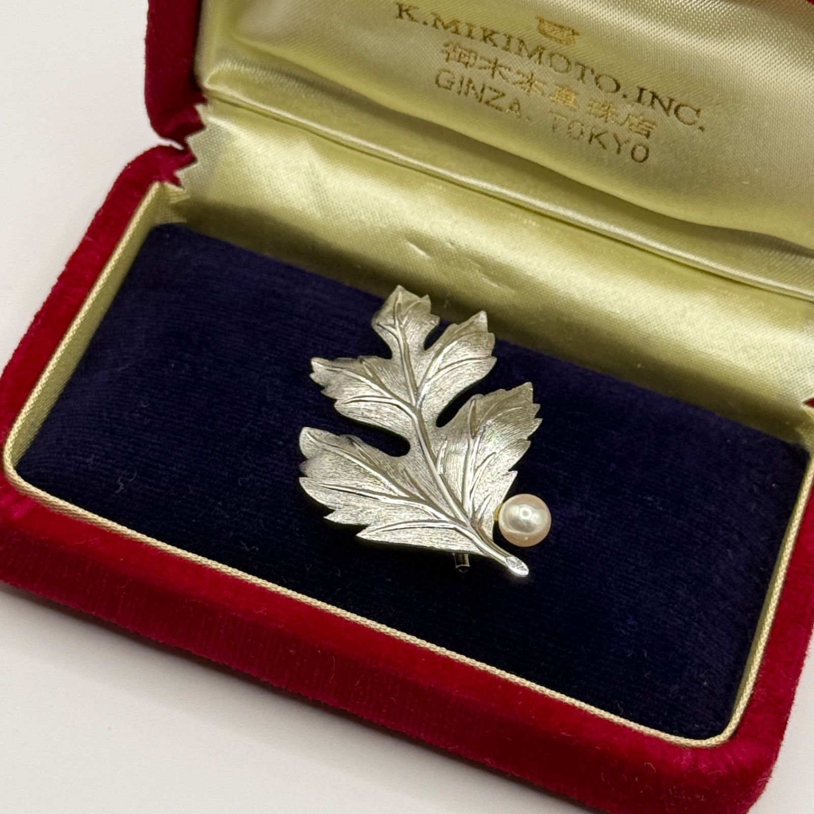 MIKIMOTO ミキモト パール ブローチ SV シルバー リーフ アコヤ真珠
